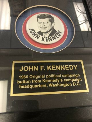 John F Kennedy Authentic 1960 Campaign Button Framed Certificate Of Authenticity 2
