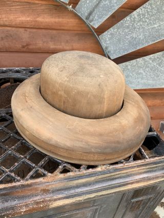 2 Piece Antique Vintage Wood Block Mold Millinery Hat Form 7 1/2