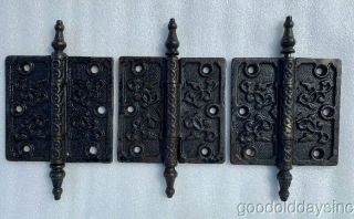 3 Antique Gothic 4 " Cast Iron Door Hinges Circa 1890