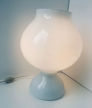 Vintage Mid - Century Modern White Glass Table Lamp Danish Design