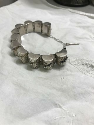 Vintage unique Mexican silver,  stamped,  bracelet,  8 