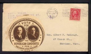 1924 Coolidge And Dawes Presidential Campaign Envelope W Applied Jugate Sticker