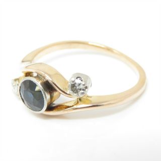 NYJEWEL 18k Gold Vintage 0.  5ct Natural Sapphire Diamond Ring Size 4.  25 2