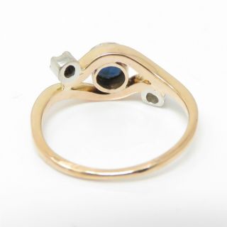 NYJEWEL 18k Gold Vintage 0.  5ct Natural Sapphire Diamond Ring Size 4.  25 3