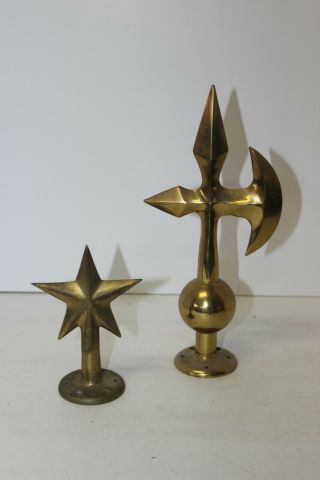 2 Authentic Solid Brass Us Navy Officers Boat Finials " The Halberd & Star "