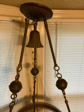 ANTIQUE JOHN SCOTT ENGLAND ORNATE BRASS HANGING LAMP FRAME CEILING LIGHT FIXTURE 2