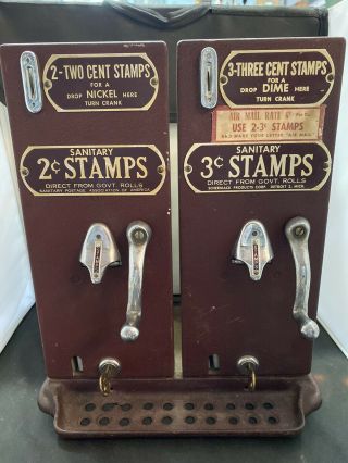 Vintage Antique Schermack Countertop 2&3 Cent Postage Stamp Vending Machine&keys