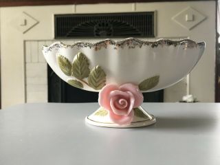 Vintage Mid Century Ceramic Vase With Gold Dusting Pink Rose