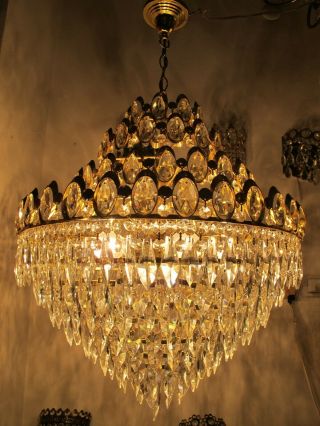 Antique Vnt French Gigantic Swarovski Crystal Chandelier Lamp 1960 
