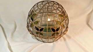 Vintage Enclosed Leaded Brass Stained Glass Plant Terrarium Dome Spherical Case