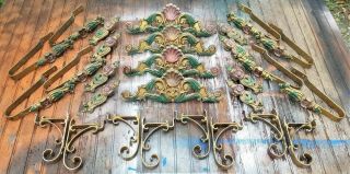 Set of 4 antique vintage curtain rod ornaments finials tie backs brackets 2