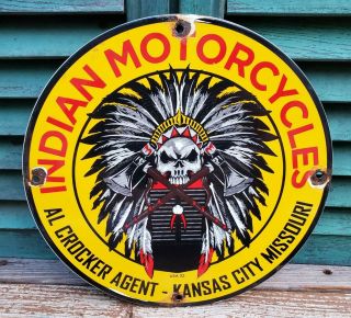 Vintage Indian Motorcycles Porcelain Advertising Sign Kansas City Missouri