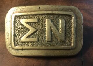 Solid Antique/vintage Brass Sigma Nu Fraternity Medal Pin Estate Find Rare