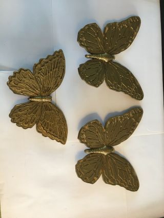 Vintage Set Of 3 Gold Homco 7040 Butterfly Wall Plaques Euc