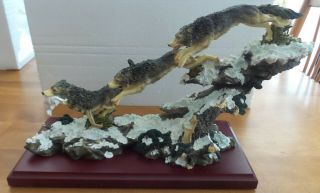 Serenity 3 Wolf Sculpture Of Wolves Hunting A Rabbit,  Wolves Figurine Statue