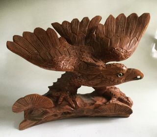 Vintage Large Hand Carved Folk Art Wooden America Eagle Bird Statue Figure