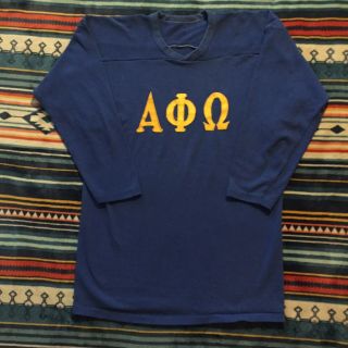 Vintage 70s Russell Athletic Alpha Phi Omega 3/4 Sleeve Shirt Fraternity Large