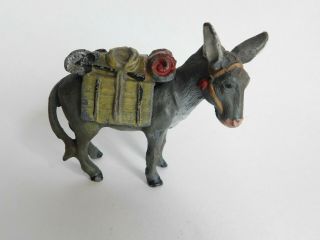 Vintage Hand Painted Solid Metal Donkey Figure Prospector 
