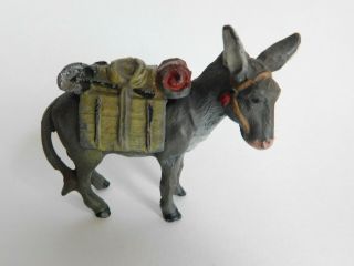 Vintage Hand Painted Solid Metal Donkey Figure Prospector ' s Pack? 2