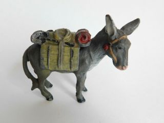 Vintage Hand Painted Solid Metal Donkey Figure Prospector ' s Pack? 3