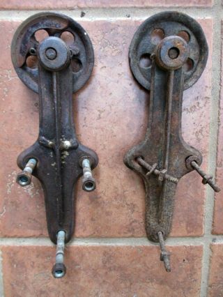 Vintage Pair,  Sliding Barn Door Hardware,  2 Iron Rollers & Hinges,  4 " Diam.