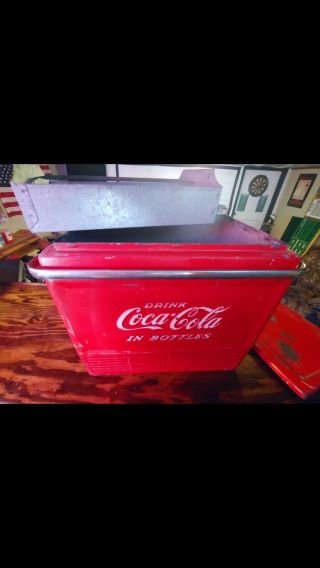 Vintage RED COKE COOLER with TRAY DRINK COCA - COLA IN BOTTLES 3