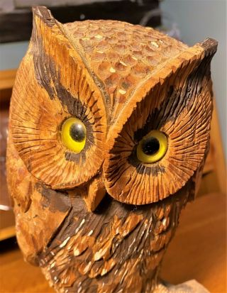 11 " Large Wooden Owl Statue Hand Carved Sculpture Figurine Art Home Decor Gift