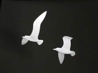Seagull Kinetic Mobile Pair Sculpture By John Perry 15in Wingspan Soaring Style