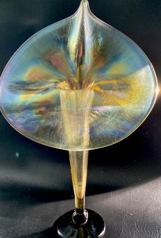 Vintage Rick Strini Jack In The Pulpit 13” Tall Hand Blown Iridescent Art Glass