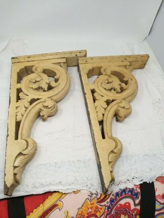 Large Antique Victorian Foliate Carved Wooden Corbels Brackets Salvage Upcycle