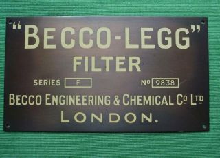 Brass Vintage Industrial Antique Sign Plaque Becco Engineering Chemical