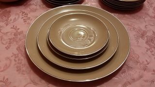 Vintage Set Of 16 Plates Franciscan Fine China Sandalwood Platinum Rim Plates