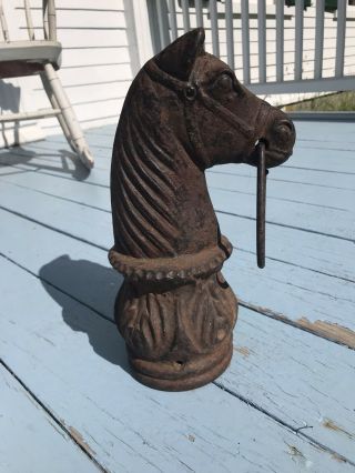 Antique Big Cast Iron Horse Hitching Post Equestrian American Folk Art