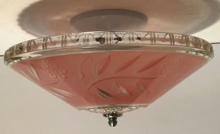 Antique Pink Glass 12 " Art Deco Flush Mount Ceiling Light Fixture