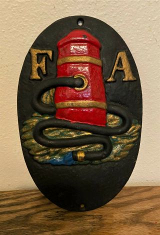 Vintage Cast Iron Fa Fire Assoc.  Insurance Mark Advertising Wall Sign Plaque