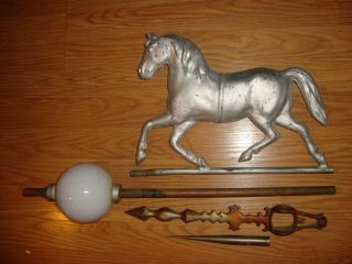 1920 ' s Zinc Horse Lightning Rod Cast Iron Arrow Glass Ball Banning Lewis Ranch 2