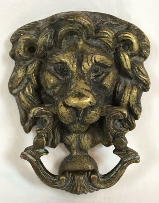 Antique English Cast Brass Or Bronze Lion Head Door Knocker Marked England