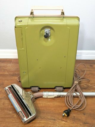 Vintage Hoover Green & Mauve Model 2001 Canister Vacuum Cleaner w/ Attachments 3