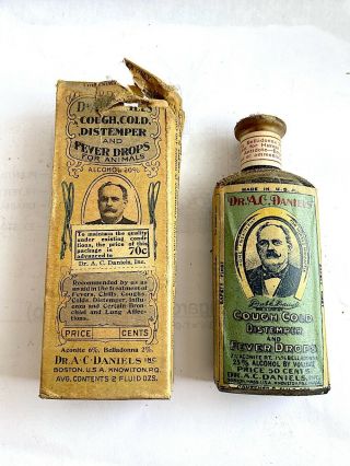 Dr.  A.  C.  Daniels Cough Cold Veterinary Medicine Bottle & Box Belladonna Aconite
