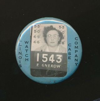 Illinois Watch Case Company 1940s Female Employee Id Photo Badge Pin