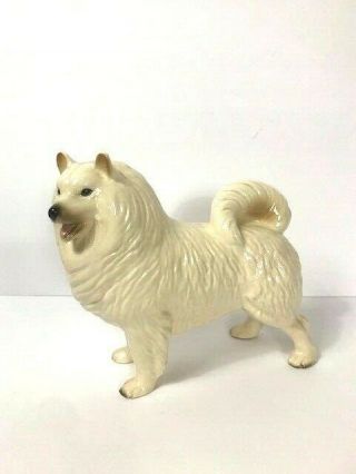 Spitz Samoyed Dog Large 7 " Figurine Ceramic White Ivory Vintage Euc