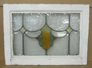 Old English Leaded Stained Glass Window Pretty Shield Design 20.  75 " X 15.  25 "