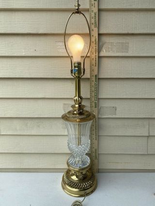 Vintage Stiffel Lamp Brass & Crystal Glass 3 - Way Switch Base Stamped