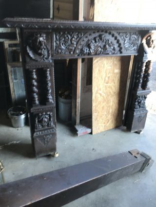 Mar Heavily Carved Antique Oak Fireplace Mantel 68 X 52h By 13 D