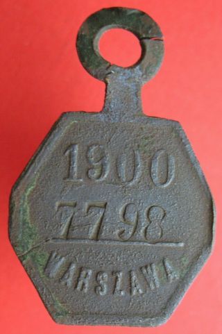 Poland under Tsarist Russia - old Warsaw 1900 dog tax tag - more on ebay.  pl 2