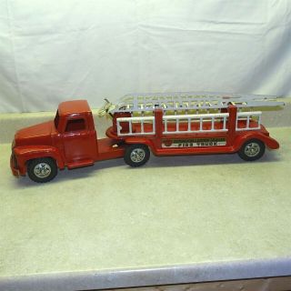 Vintage Buddy L Extension Ladder Trailer Fire Truck,  Pressed Steel Toy
