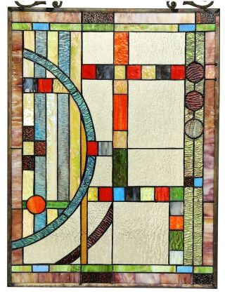 25 " X 17.  5 " Mission Lunes Tiffany Style Stained Glass Window Panel