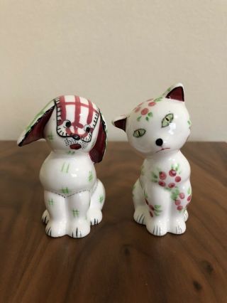 Vintage Porcelain Dog And Cat Salt And Pepper Shakers