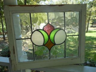 Lp - 241 Lovely Old Leaded Stained Glass Window From England 23 1/2 W X 18 3/4 T