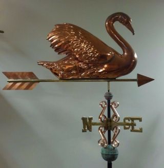 Copper Large 3d Swan Weathervane With Arrow.  Complete.